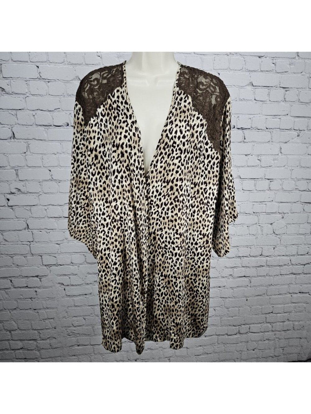 Marilyn Monroe Warners Brown Silk Leopard Lace 3/4 Sleeve Pockets Short Robe P/S